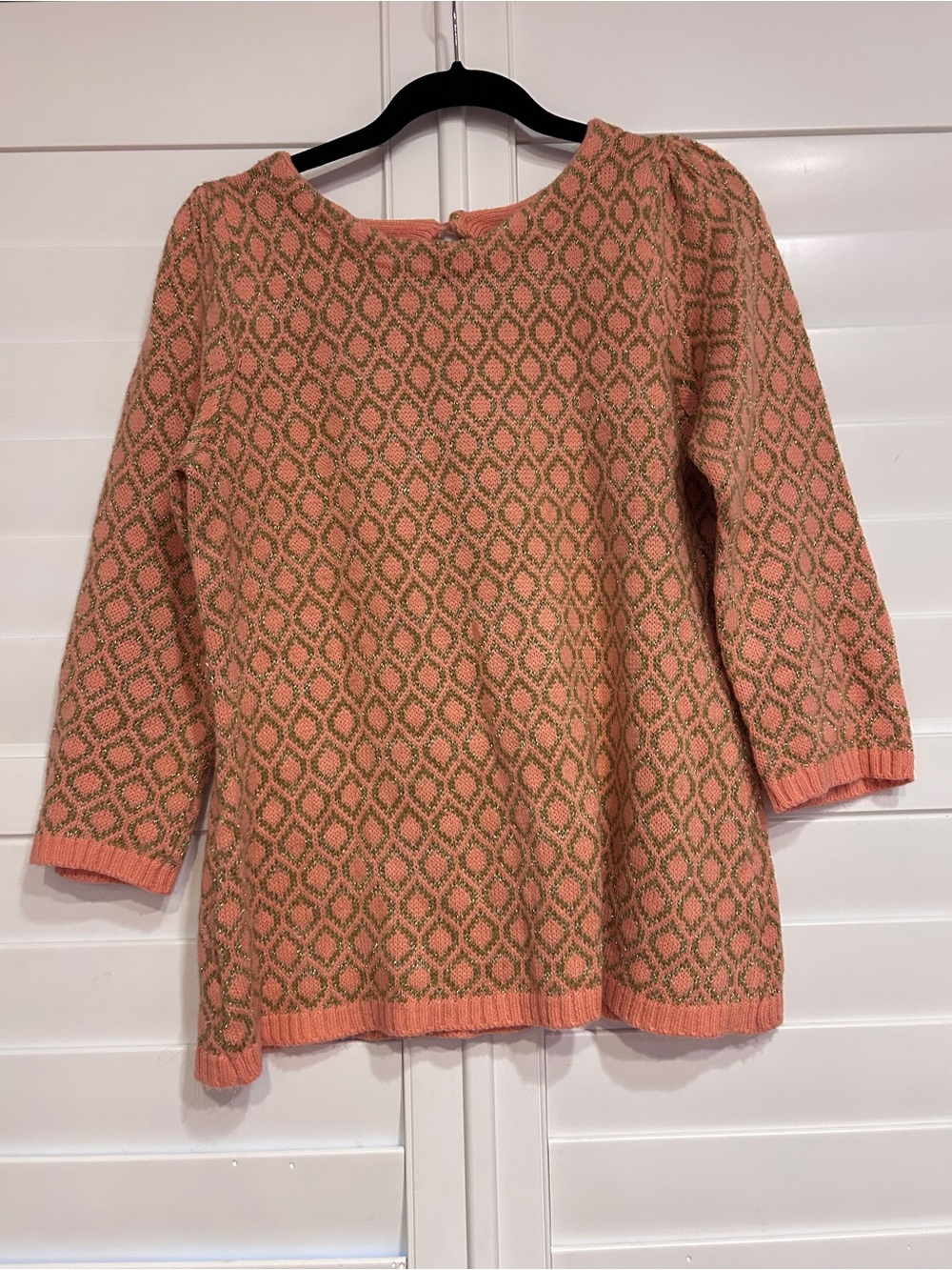 Jun & Ivy Metallic Detail Printed Boat Neck Sweater Peach Multi Size Large